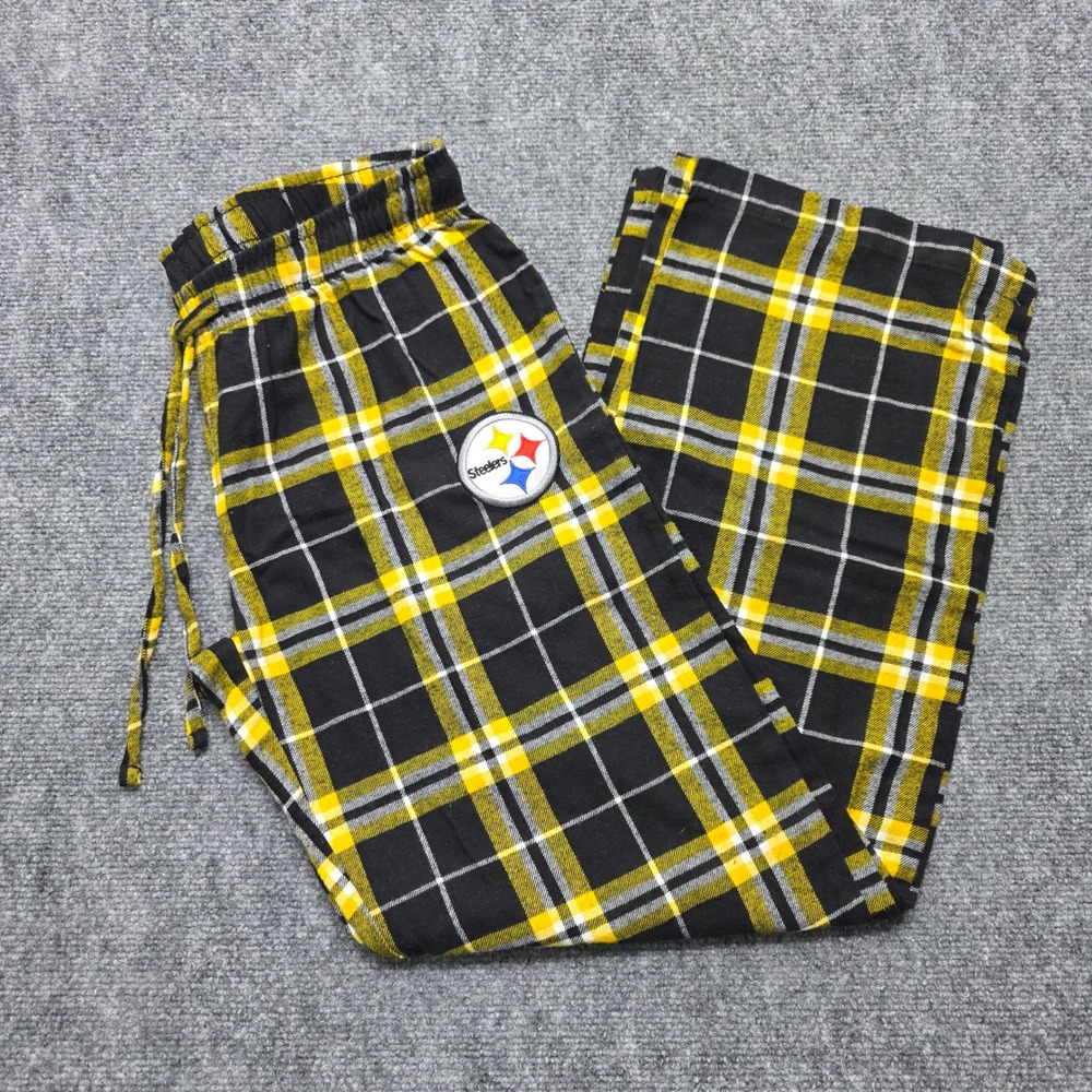 NFL Team Apparel Pittsburgh Steelers Women's M Plaid Pajama Pants Black Yellow